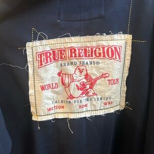 Y2K True Religion Navy Front zipper sweatshirt w/ hoodie Sz 3XL